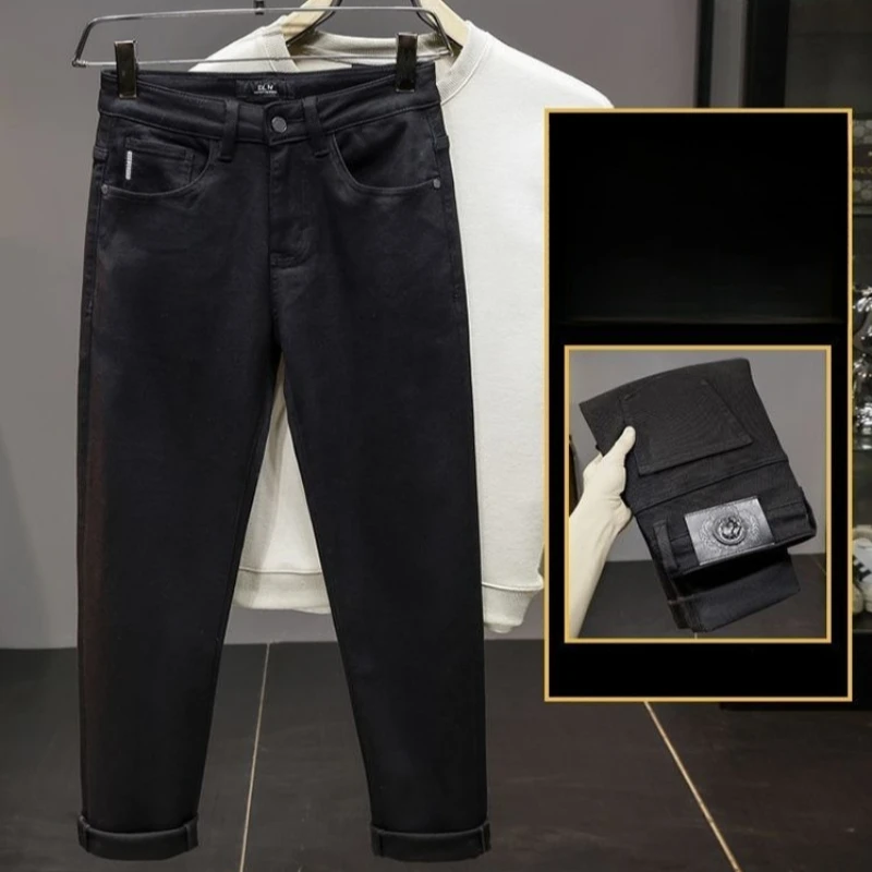Новейшие черные эластичные узкие прямые повседневные и удобные мужские джинсы в корейском стиле - модные и модные мужские джинсы.