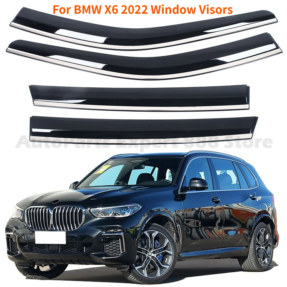 For BMW X6 2022 Window Visors with Stainless Steel Bright Strips, Vent Visor, Weather Shield Thickening Type