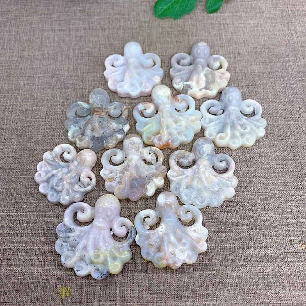 Piedra de cuarzo, cristal Natural, ágata cereza, pulpo, tallado a mano, piedras preciosas raras, energía Mineral, Reiki, decoraciones para el hogar, regalo