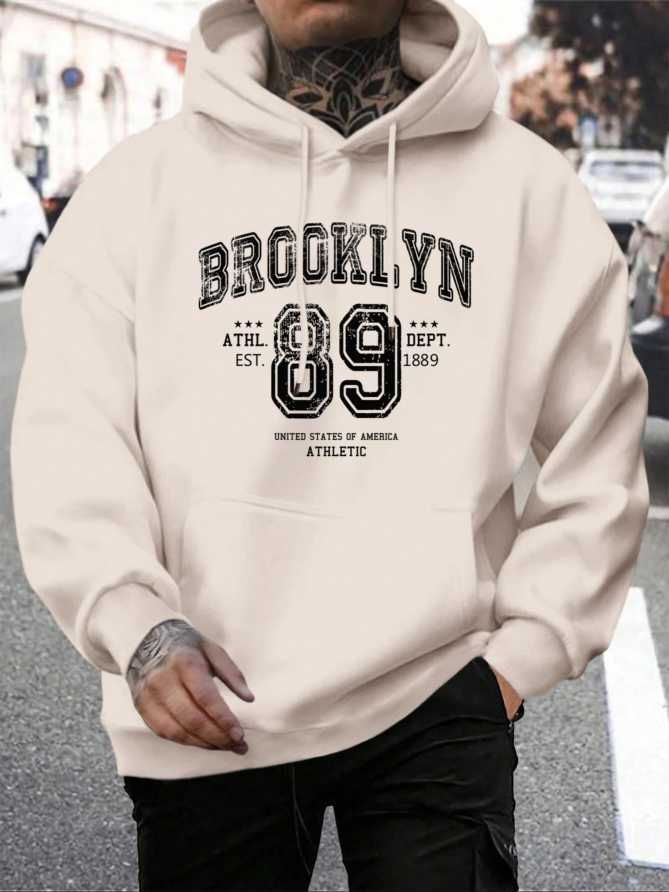 Brooklyn 89 Letter Print Hoodies Male Fashion Comfortable Hoodie Autumn Soft Fleece Men Hoody Pocket Pocket Warm Tops