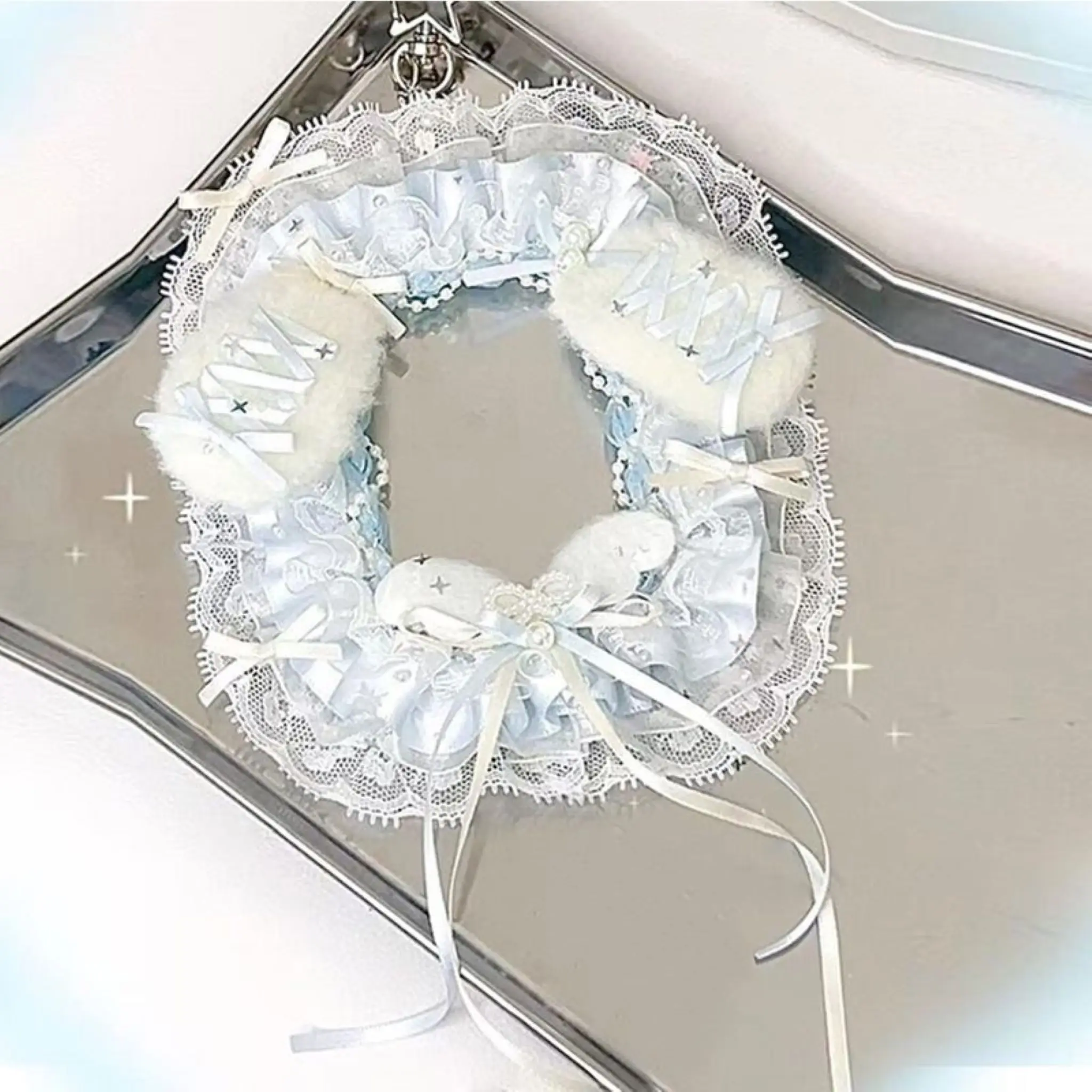 idol photo display card protect rabbit ear lace plush bow lolita cosplay ita bag accessories y2k cute core Key chain photo cover