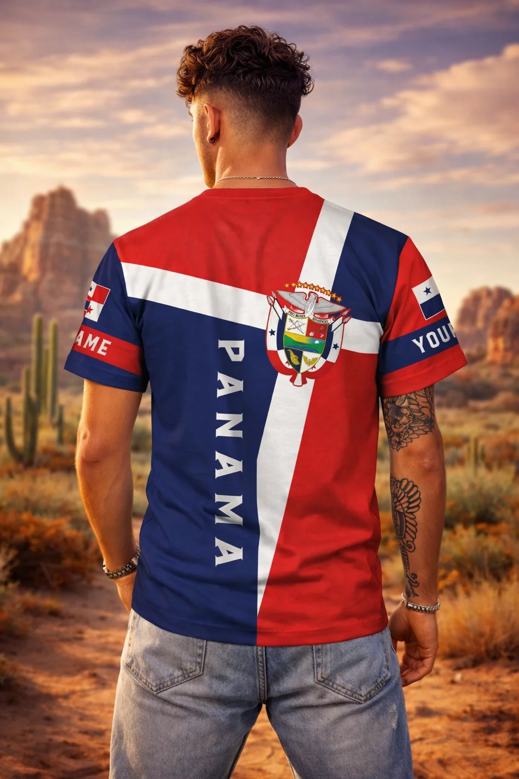 2026 Summer Men's Crew Neck Short Sleeve Soccer Jersey, Breathable Casual Top, Cape Verde Print Retro Panama T-Shirt