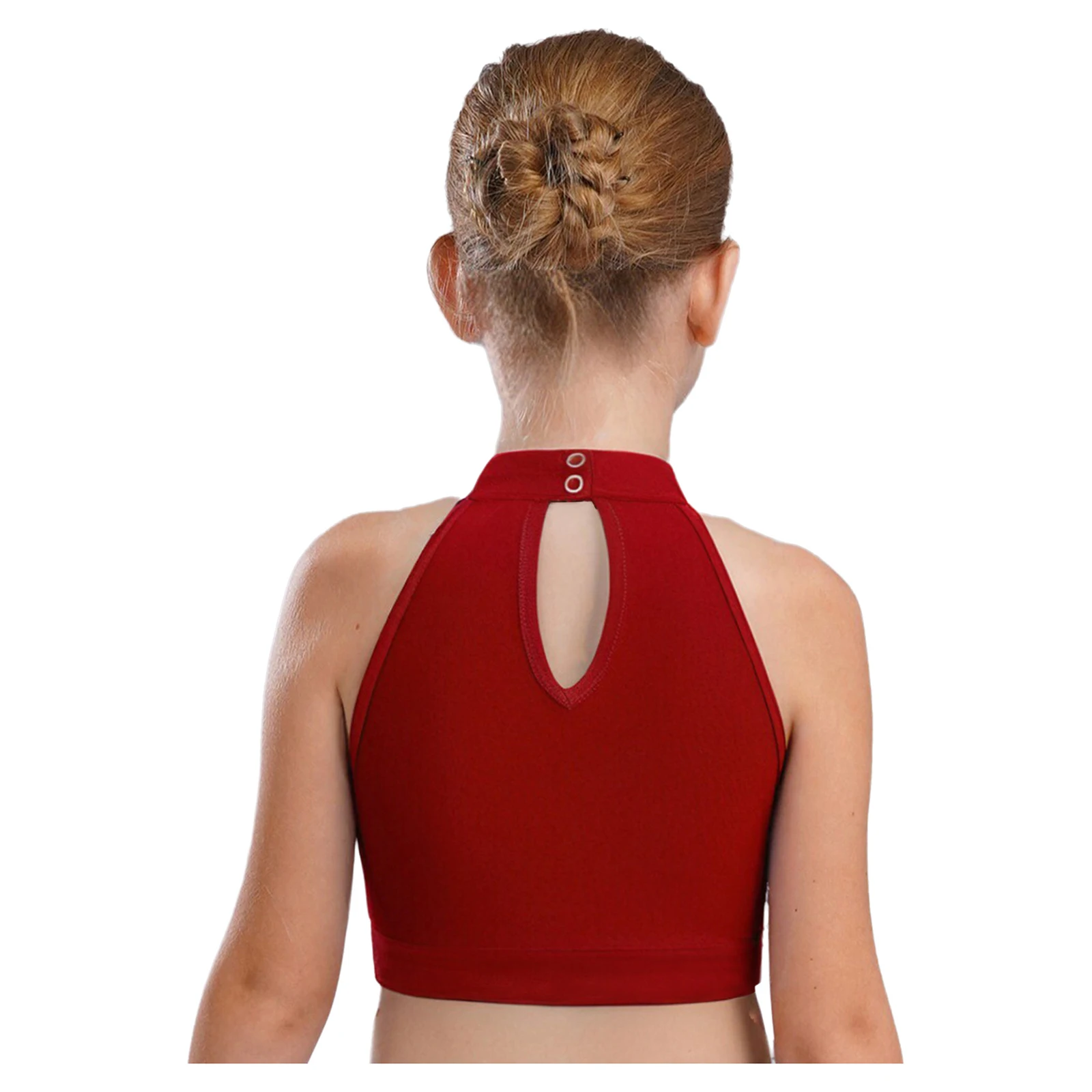 Set Tari Liris Balet Anak Perempuan Atasan Crop Belakang Lubang Kunci Depan Ruched Tanpa Lengan dengan Rok Tinggi-Rendah Pertunjukan Tari Modern