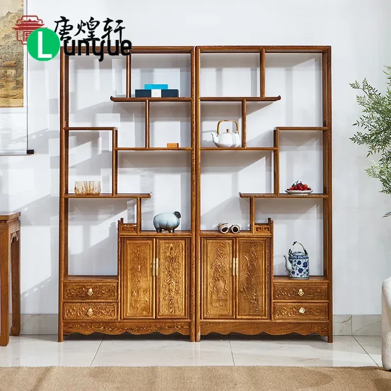 Solid Wood Chinese Mahogany Bogu Frame Chicken Wing Wood Duobao Pavilion Antique Display Stand Living Room Partition Cabinet