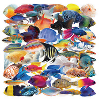 50PCS Transparent PET Fish Stickers Phone Luggage Water Cups Computer Office Stationery Decoration Waterproof Stickers