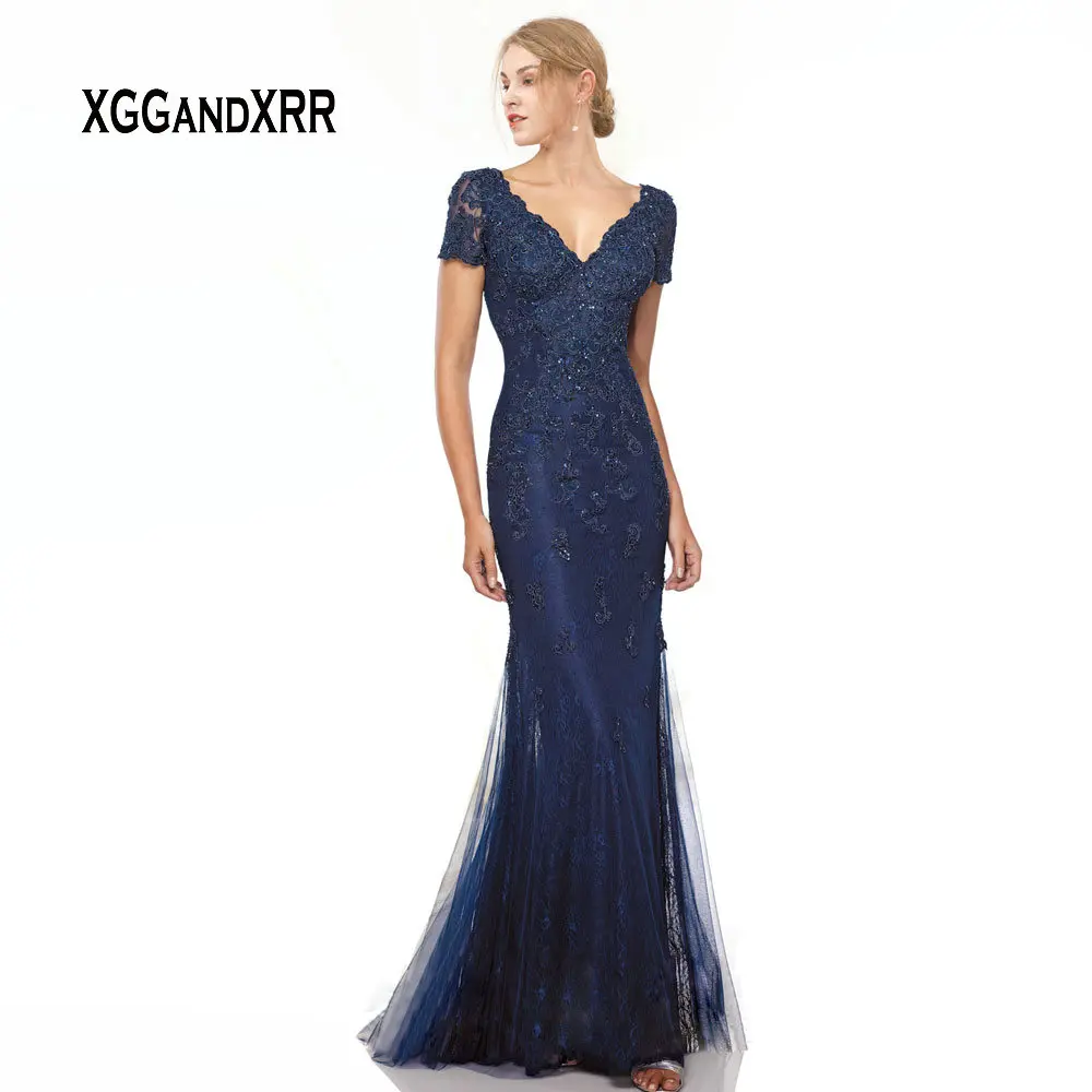 

Mother of the Bride Dresses for Weddings 2023 Guest Dresses for Women V Neck Navy Blue Formal Occasion Evening Gala Party Gown