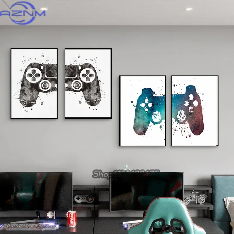 Canvas Paintings Game Gaming Room Gamepad Abstract Posters and Prints Wall Art Pictures Gamer Gift for Boys Children Room Decor