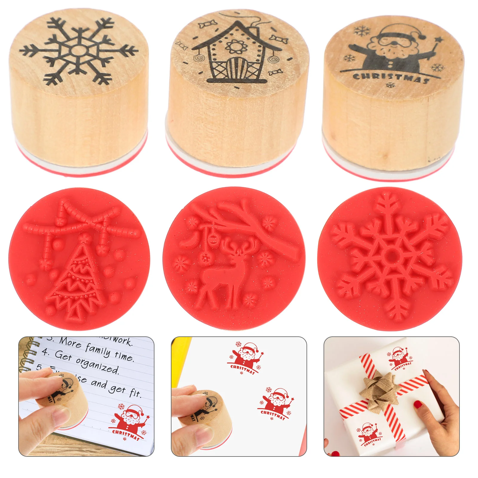 6 Pcs Christmas House Candy Box Small Gift Packaging Paper Crafts Stamps Decor Seal Stampers Wood Wooden for Card Making Cards