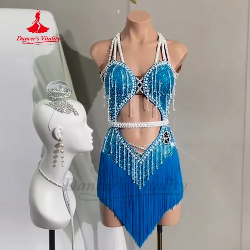 

Платья с бахромой для латинских танцев, платье с открытой спиной для пожилых людей AB Stones для взрослых и детей, костюм для выступлений самбы, ча-ча-румбы