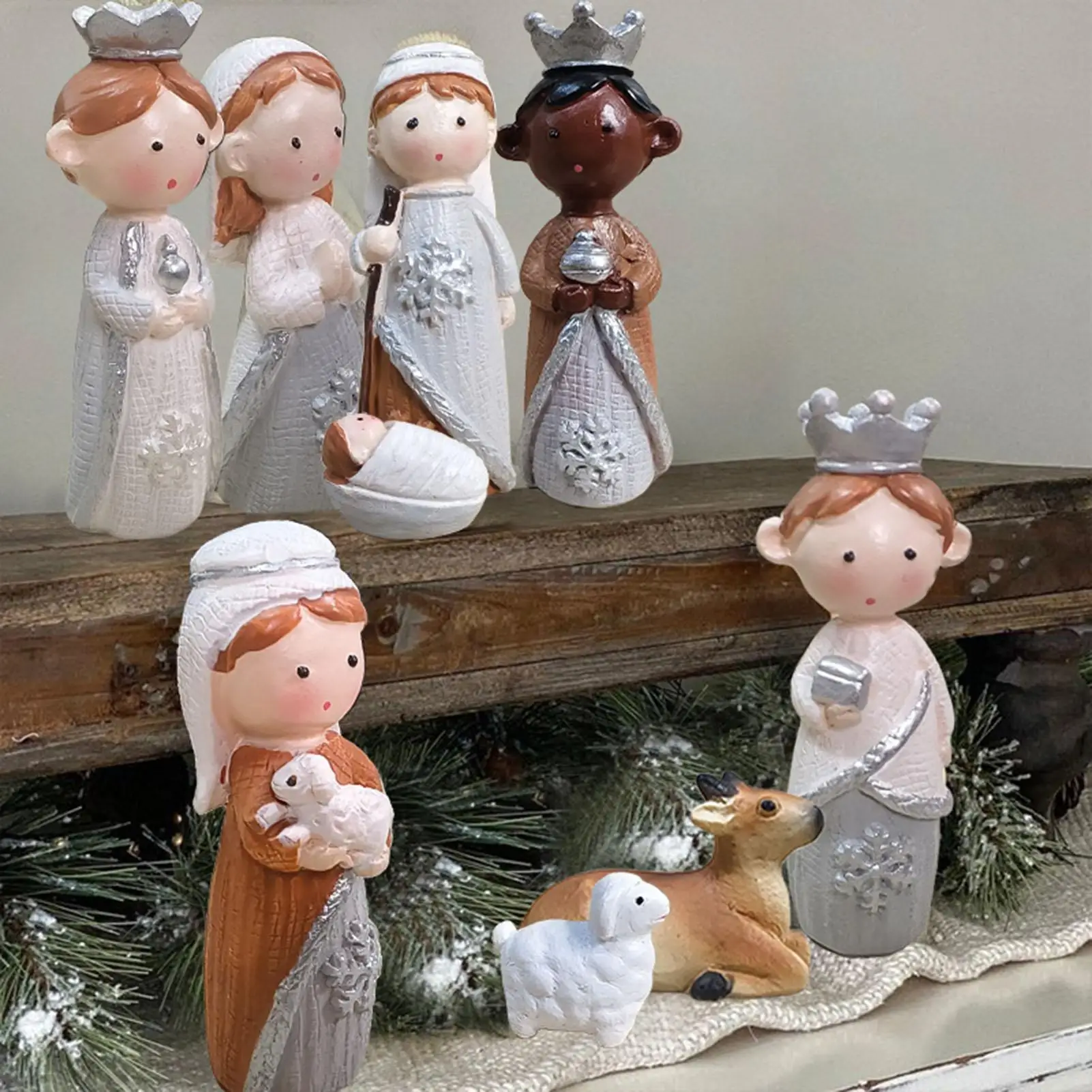 Christmas Nativity Scene Set Resin The Birth Of Jesus Decor Resin Craft Statue Nativity Scene Indoor For Desk Desktop Shelf