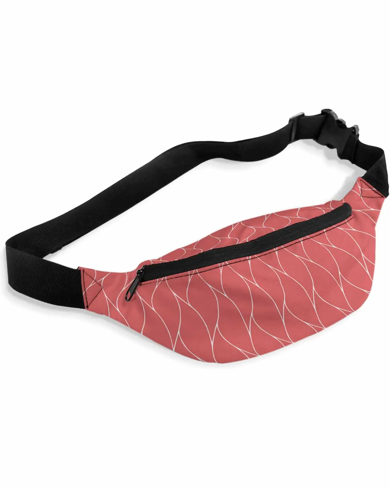 Riñonera con textura de patrón ondulado largo para hombres y mujeres, bolso de cintura, riñonera, bolsa de cinturón, bolsa de billetera, bolsas de cadera de plátano impermeables, rojo Coral