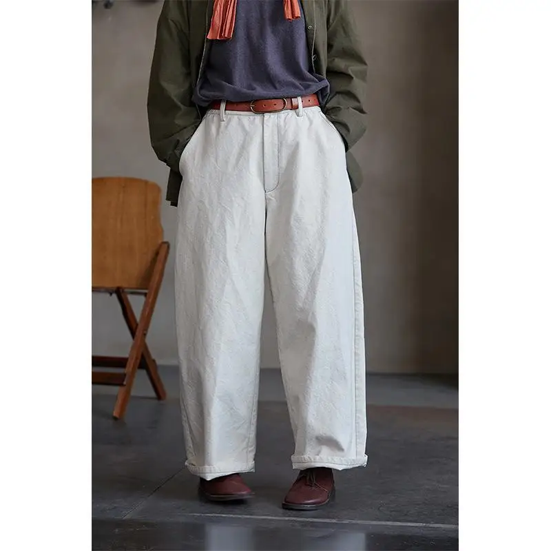 

New Arrival Spring Women Elastic Waist Loose Cotton Denim Length Pants All-matched Casual White Wide Leg Jeans High Quality