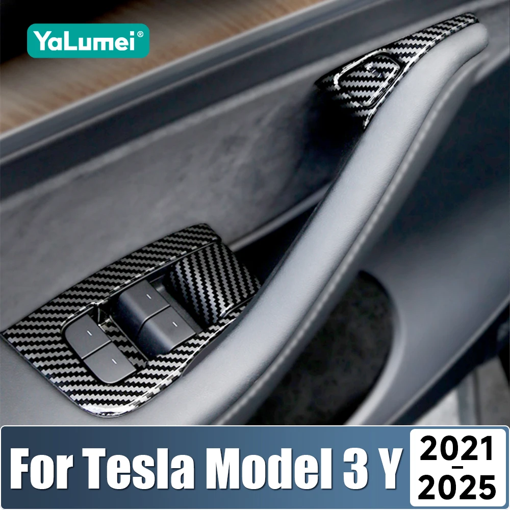 

Для Tesla Model 3 Y 2021 2022 2023 2024 2025 ABS автомобильное стекло подъемник переключатель панель отделка крышка наклейки аксессуары