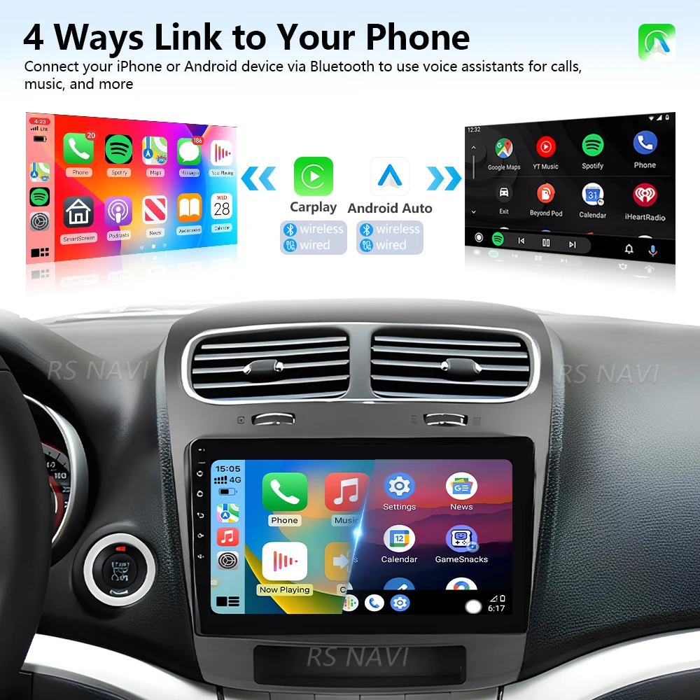 Android 16 For Dodge Journey For Fiat Freemont 2011 - 2020 Carplay Auto Car Radio Player 2K Screen steering wheel app control view 3