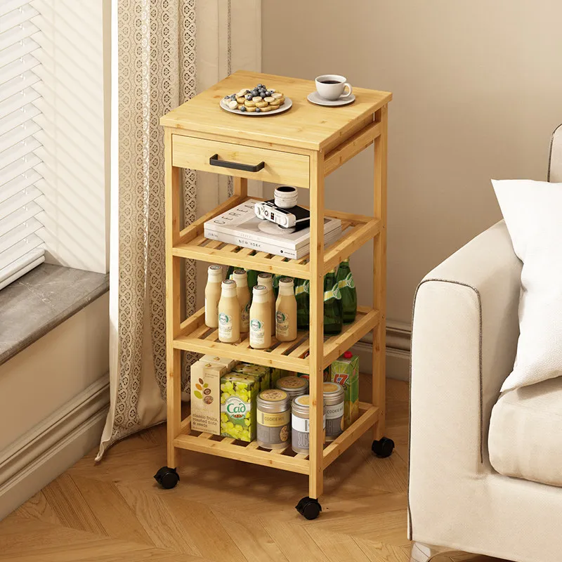 

Middle ancient movable pulley coffee table, sofa edge table, snack shelf, living room tea table, simple multi-layer edge cabinet