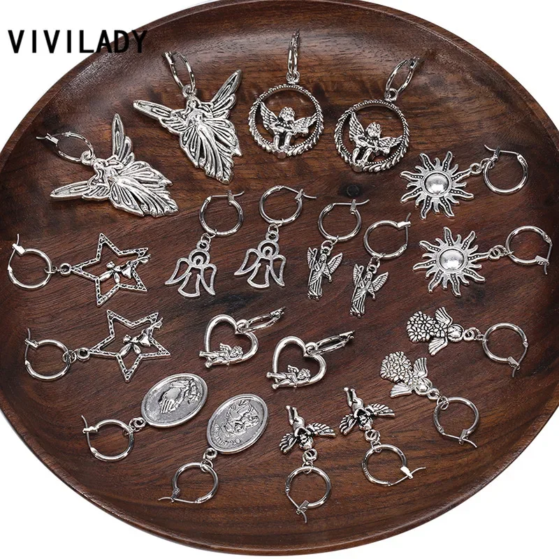 VIVILADY Romantic Angel Girl Fairy Genius Sun Star Pendant Women Drop Earrings Cute Chic Female Girl Lover Party Jewlery Brincos