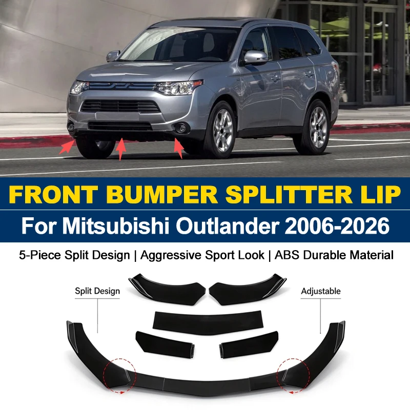 5Pcs ABS Front Bumper Canard Lip Splitter Spoiler Body Kit For Mitsubishi Outlander 2006-2026 Car Styling Tuning Accessories