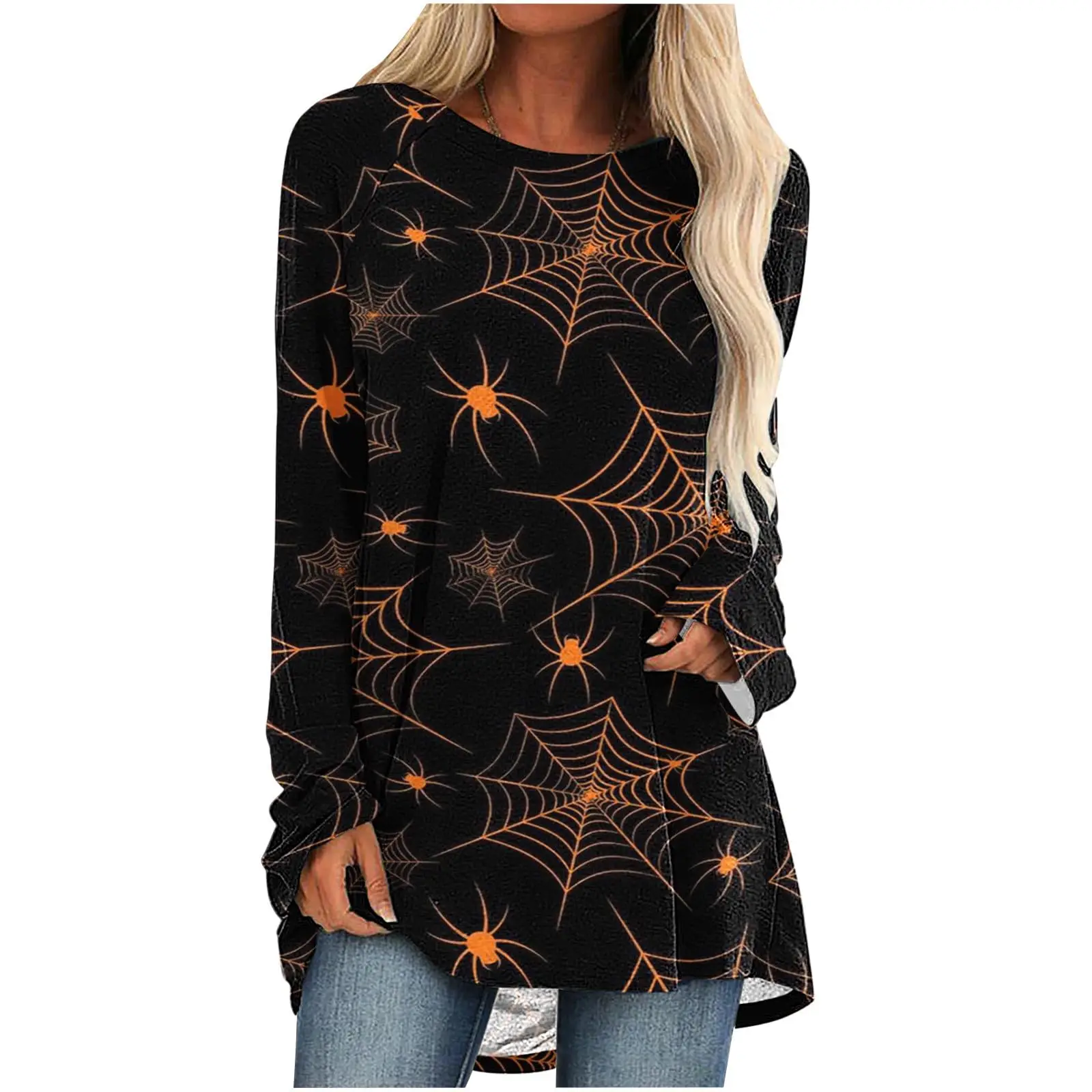 Scary Halloween T-shirt Cobwebs Graveyard Hands 3D Print Women Long Sleeve T Shirts Streetwear Woman Tunic Tees Tops Clothing