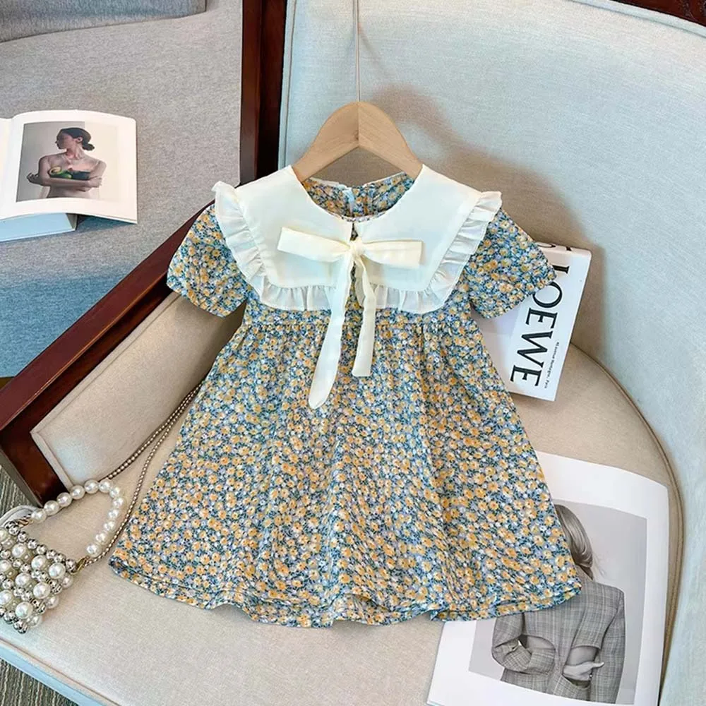 

Baby Girl Dress Summer Floral Bow Short Sleeved Girl Dress Cute Bubble Sleeve Girl Princess Dress Baby Clothes Girl