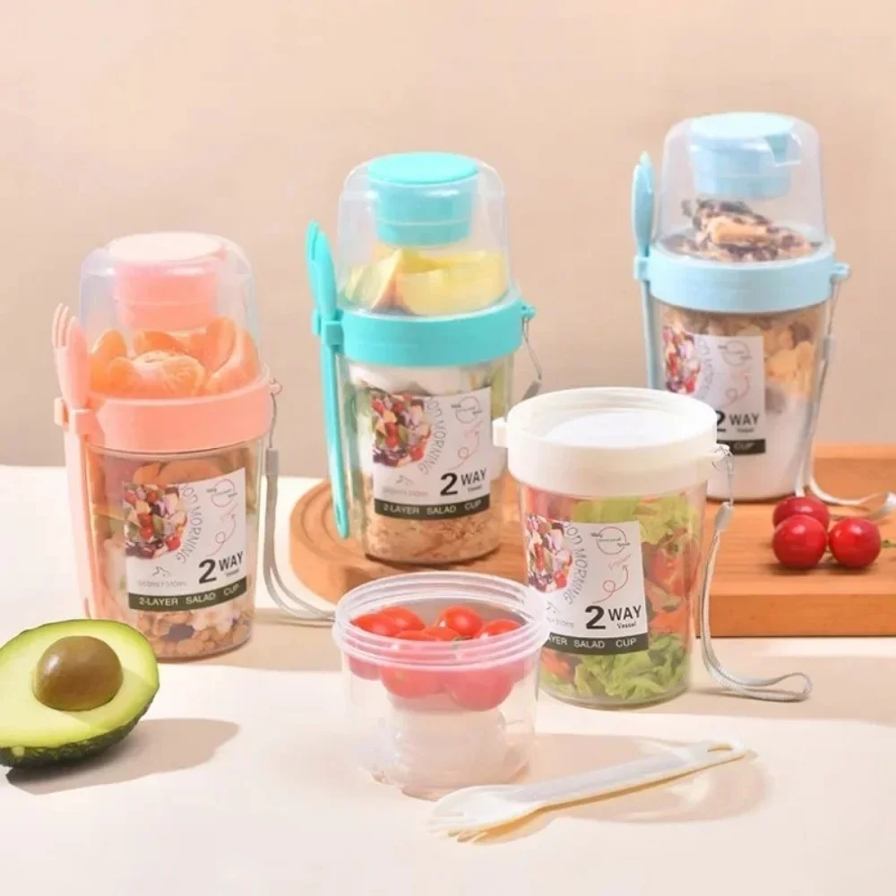 Vasos portátiles para desayuno, yogur, cereales, avena, refrigerios, ensaladas, parfait, recipientes para frutas y soportes para aderezos de ensalada con tenedores