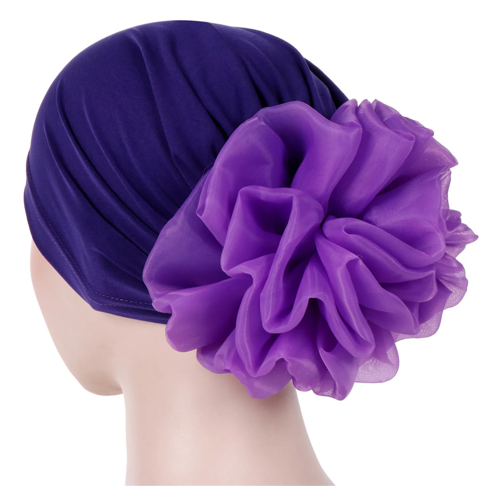 

Women Flower Turban Solid Color Head Wrap Bonnet Muslim Headscarf Arab Wrap Inner Hijabs Beanie Bonnet Hat Headdress