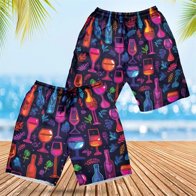 Men 3D Wine Grape Print Beach Shorts Drawstring Elastic Waist Quick Dry Loose Swim Trunks Summer Holiday Casual Board Shorts
