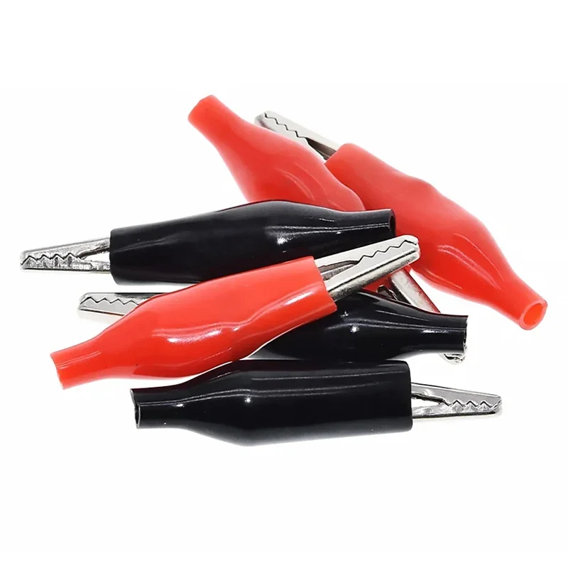 10pcs/lot 28MM Metal Alligator Clip G98 Crocodile Electrical Clamp for Testing Probe Meter Black and Red with Plastic Boot Rated