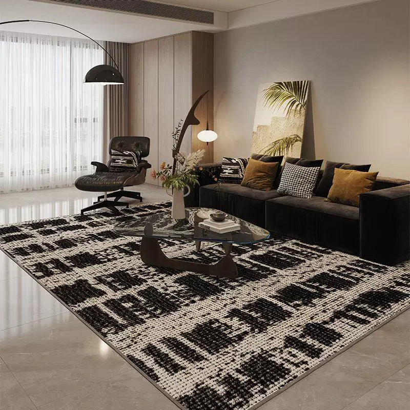 

Черно-белый минималистичный ковер — ковер с абстрактной геометрической линией для гостиной и спальни, большой современный напольный коврик