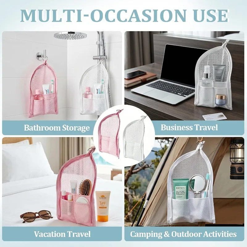 Mesh Toiletry Bag Breathable Quick Dry Stand Up Vertical Toothbrush Holder Cosmetic Makeup Organizer for Travel Gym College Dorm view 6