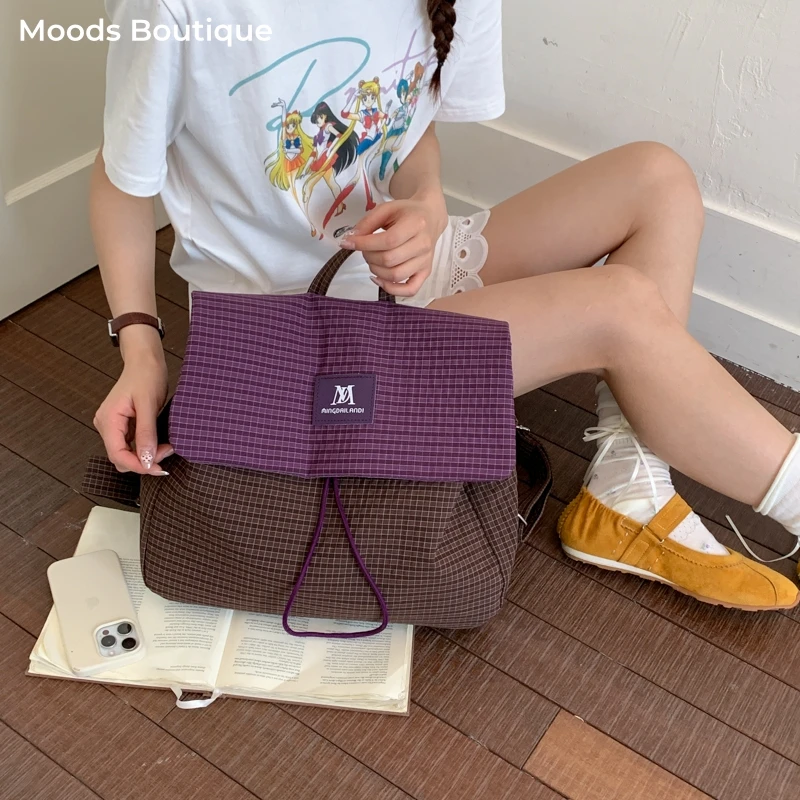 

Plaided Fashion Backpacks For Women Cotton Fabric Large Capacity Flap Rucksack High Quality Travelling Knapsack College Book Bag