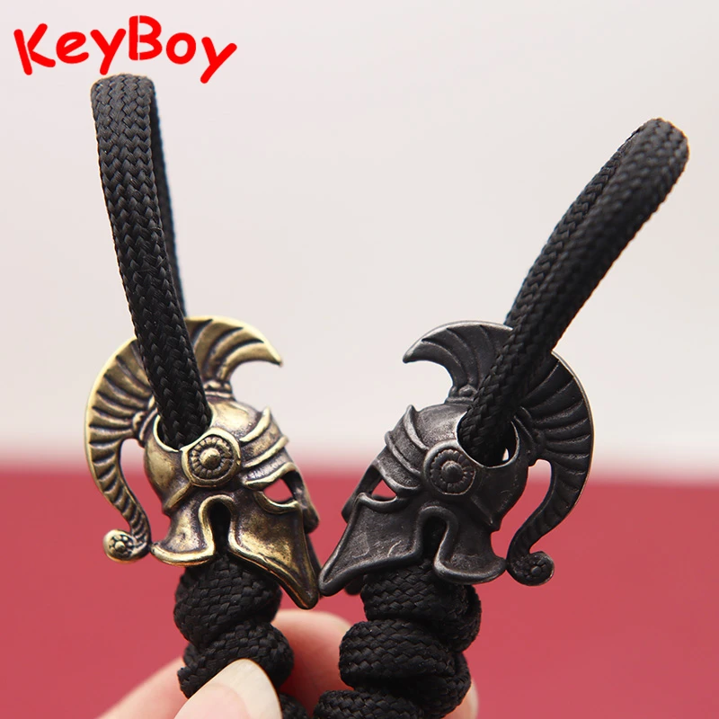 Outdoors EDC Tool Brass Spartan Roman Warrior Helmet Knife Beads Lanyard Pendant DIY Paracord Bead Woven Rope Bracelet Accessory