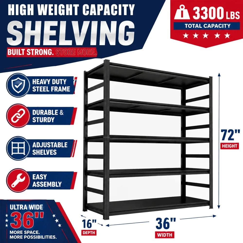 Garage Shelving,Heavy Duty Shelving with Double-Layer Columns