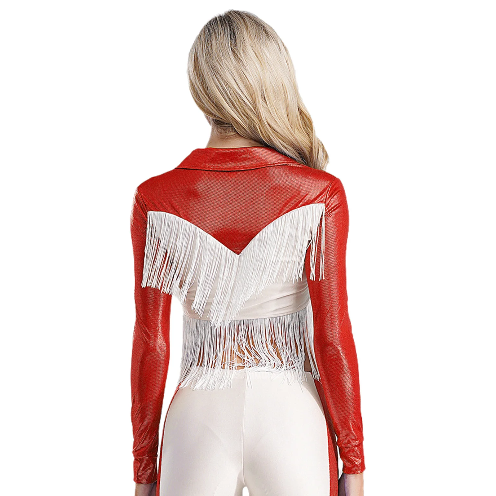 เสื้อครอปผูกด้านหน้าสไตล์วินเทจสำหรับผู้หญิง เสื้อเชิ้ตแต่งชายครุยสไตล์คาวเกิร์ลตะวันตก เหมาะสำหรับงานปาร์ตี้ดิสโก้ คลับ ฮิปปี้ เต้นรำ และการแสดง