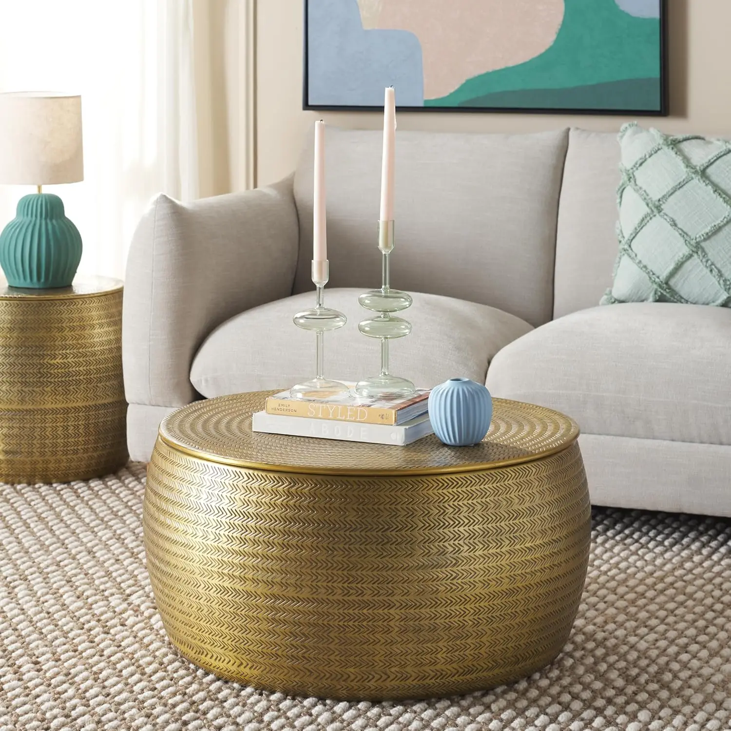 

Home Collection Apoline Antique Brass Drum Storage Coffee Table (Fully Assembled)