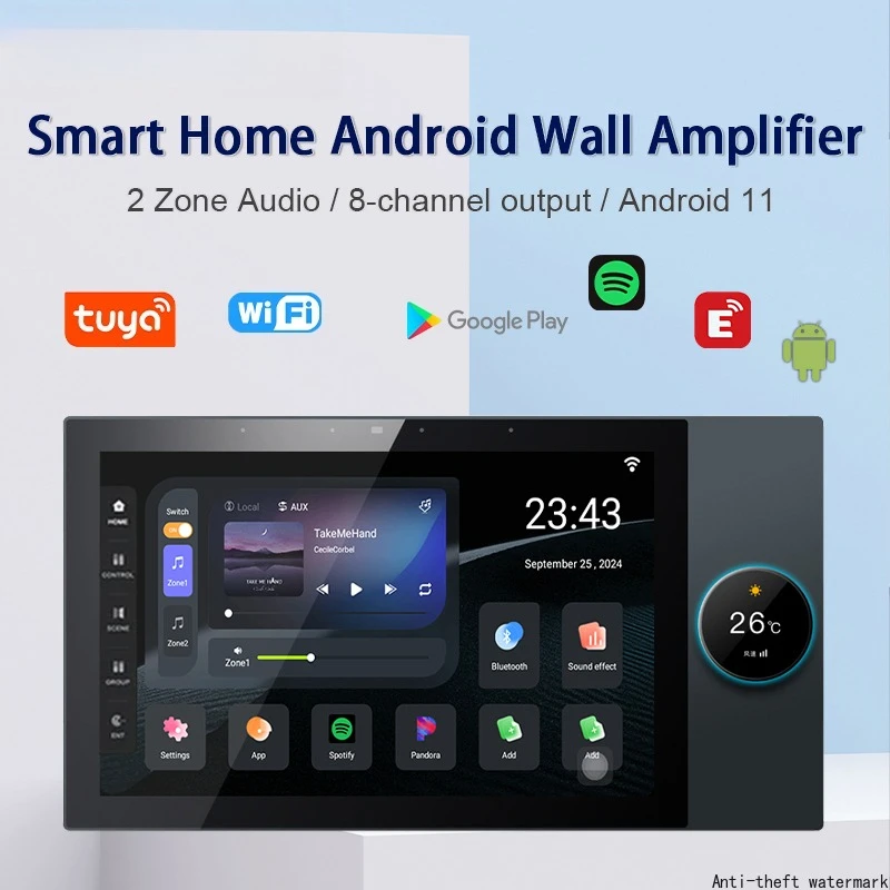 

2026 Hot SellingSmart Home 2 zone audio in wall Amplifier Android 11 WiFi Bluetooth sound amplificador music player