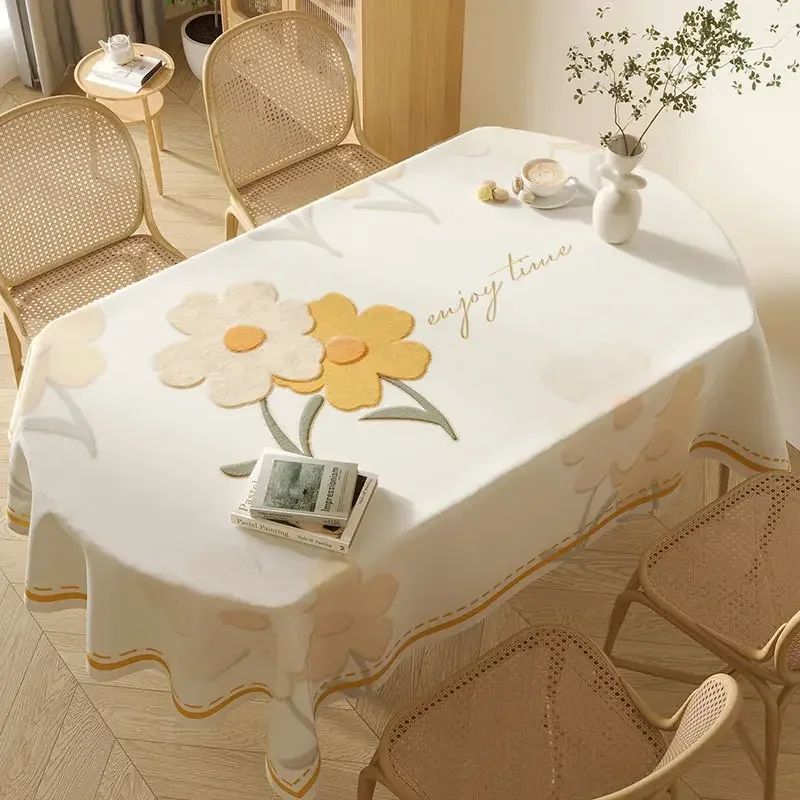 Light Color Tablecloth Washable Waterproof Oil Resistant Table Cloth Fabric Household Rectangle Oval Dining Table Universal