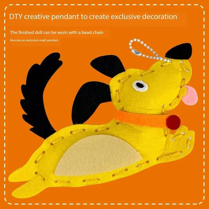 6Pcs/lot Kids Handcraft Toys Non-woven Fabric Cartoon Animal DIY Creative Handmade Bag Keychain Ornaments Arts Crafts Kits Gifts