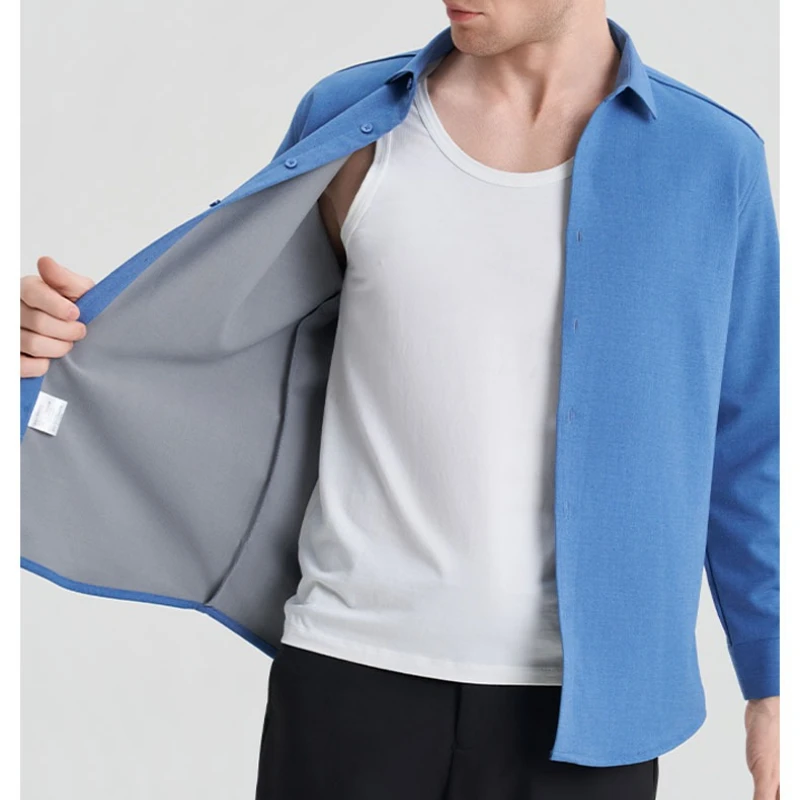 High Quality Men's Fleece-Lined Wool Shirt - Turquoise Blue (7 Colors) 4.8% Wool Autumn Winter / Office Wear / Versatile