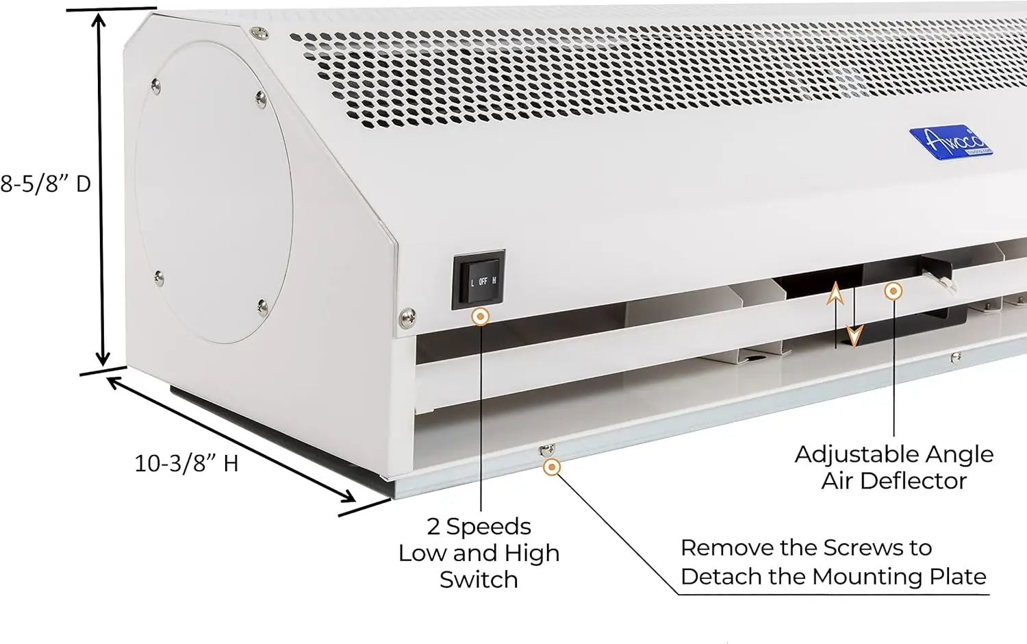 36" Super Power 2 velocidades 1200CFM Cortina de ar interna comercial, certificação UL, 120V não aquecido - Interruptor de porta magnético incluído