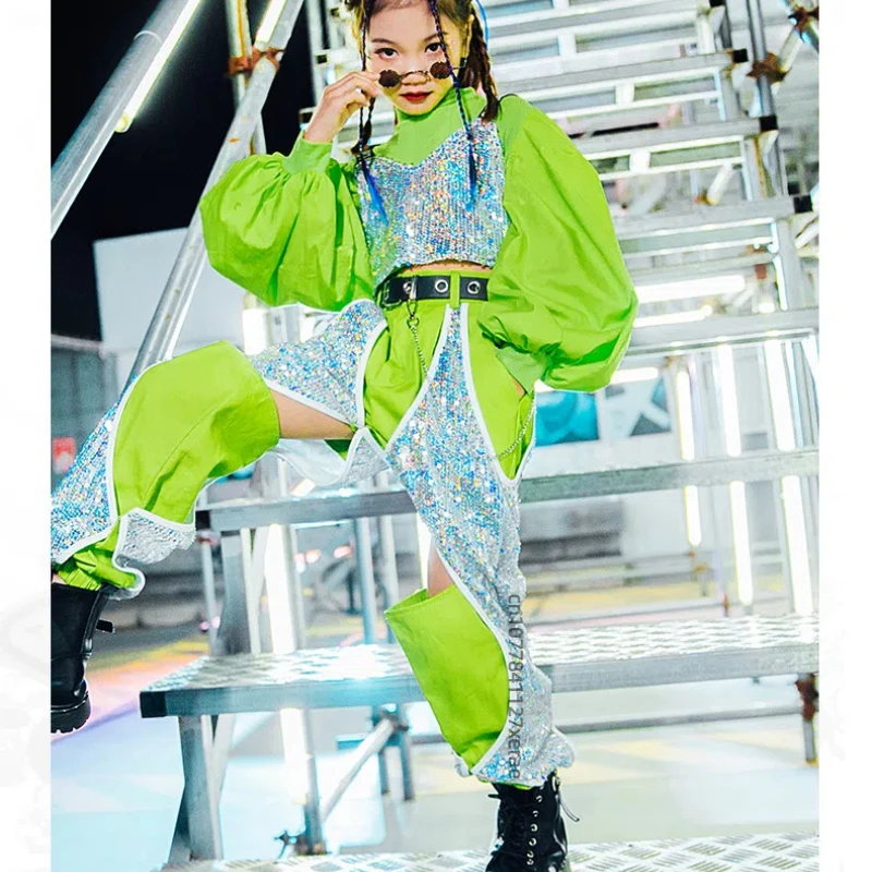 Vêtements de danse de rue pour enfants, spectacle de paillettes pour filles, vêtements tendance, mode, personnalité pour enfants, piste de mode
