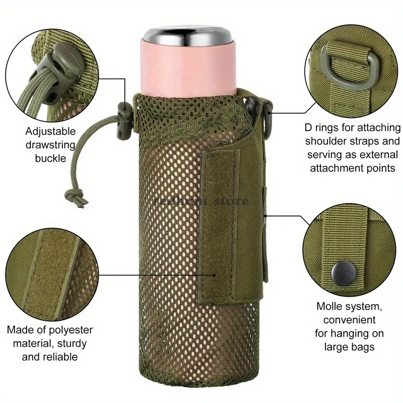 Outdoor Cycling Water Bottle Pouch Tactical Molle Holder Storage Bag Foldable Mesh Water Bottle Sleeve Bag For Backpack