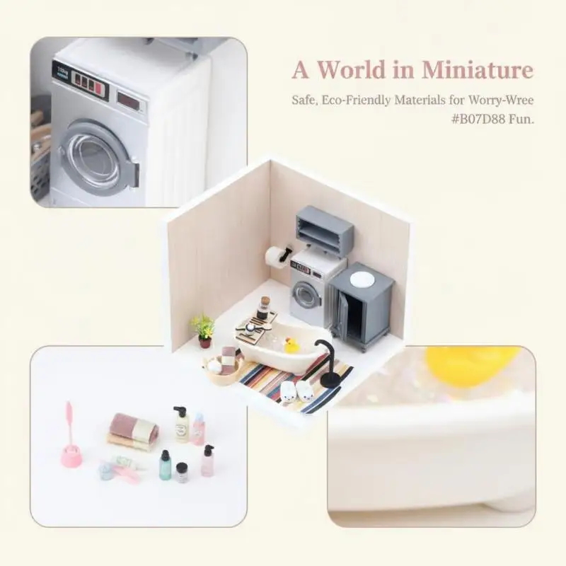1:12 Scale Miniature Simulated Washing Machine Model Rechargeable Realistic Dollhouse Decor for DIY Mini Home Scene Craft