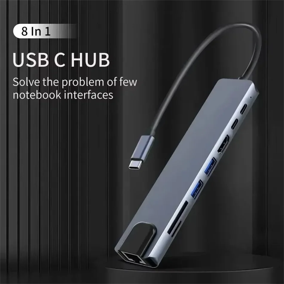 

8 in 1 USB C HUB 3.0 Type C Splitter 4K Docking Station Laptop Adapter PD SD TF For Macbook Air M1 iPad Pro RJ45 HDMI-Compatible