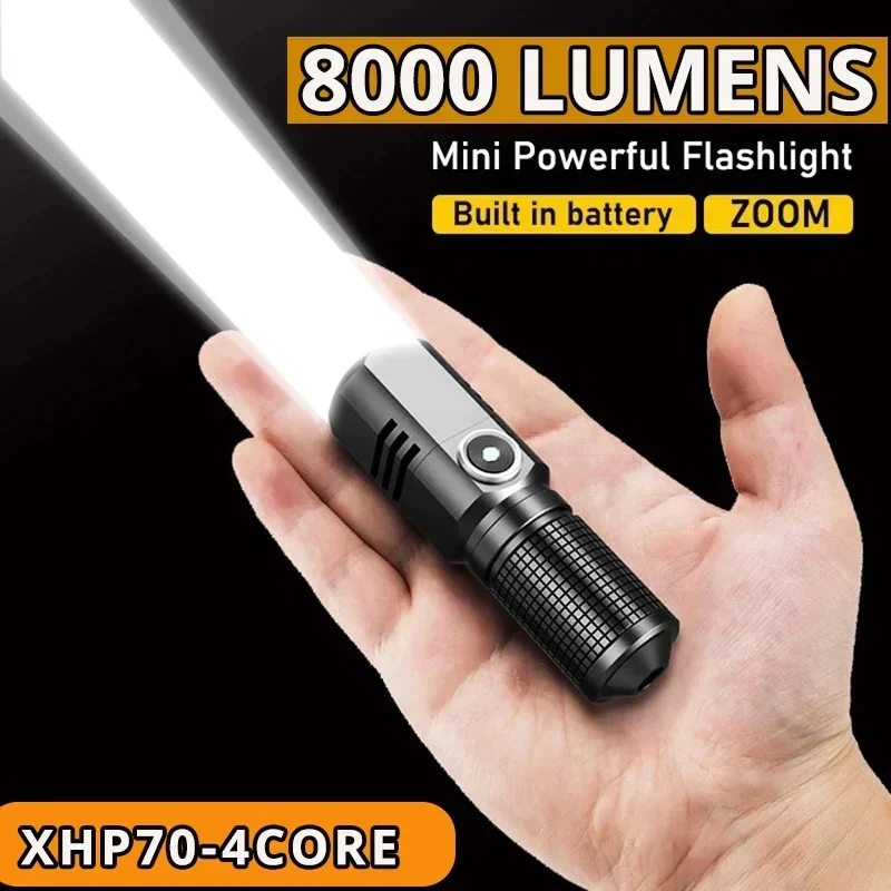 

Super Bright MINI XHP50 LED Flashlight USB Torch Rechargeable Zoom Fishing Lantern Powerful 3 Lighting Mode Camping Lamp