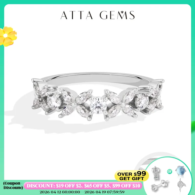 

ATTAGEMS S925 стерлингового серебра, белого золота, кольца с муассанитом, цветочный дизайн для женщин, обручальное кольцо с бабочкой, ювелирные изделия, высокое качество