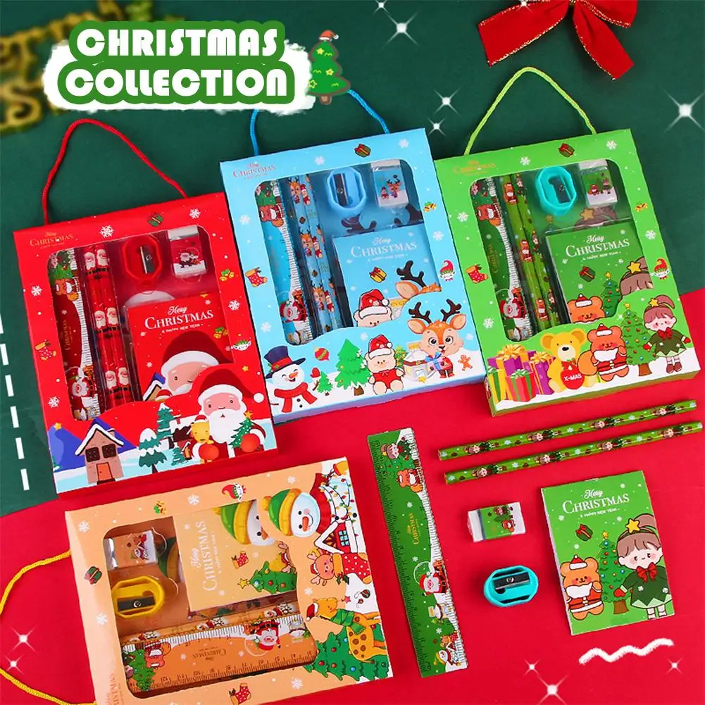 6 Teile/satz Weihnachten Schreibwaren Set Weihnachten Muster Bleistift Spitzer Radiergummis Kinder Bleistifte Geschenk Kawaii Schule Schreibwaren