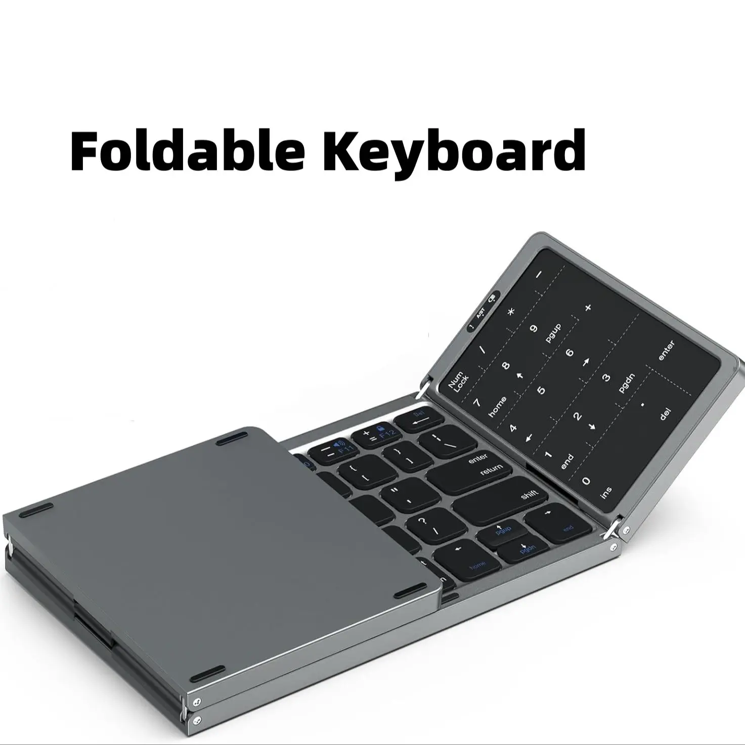 Foldable Keyboard,Portable MultiDevice Wireless Bluetooth Keyboard with Touchpad&Number Pad,Rechargeable Travel Folding Keyboard