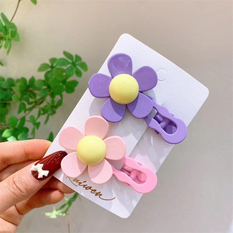 2pc Korean Cute Flower Colorful Hairpin Hair Claw Clips Grips for Girls Women Kids Child Hair Party Accessories Crab Headband