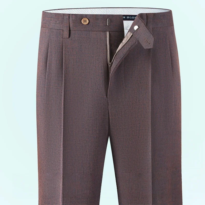 

High Waist Double Pleated Men's Linen Suit Pants Loose Straight Dress Trousers for Summer Wedding Formal Sizes 40 42 44