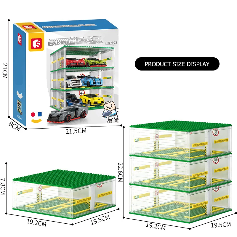 130pcs DIY Sports Car Garage Building Blocks Kits Technical Racing Vehicle Storage Display Cabinet Bricks Toys Kids Toys Boys